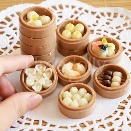 2PCS 1/6 Scale Miniature Chinese Dim Sum Dollhouse Pretend Food for Doll house Kitchen for Barbies Blyth Bjd Doll for Kids