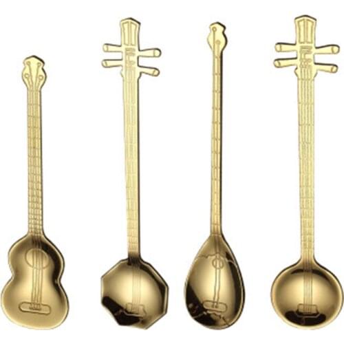 304 stainless steel coffee stirring spoon titanium plated guitar Chinese Guqin spoon music bar spoons creative gift