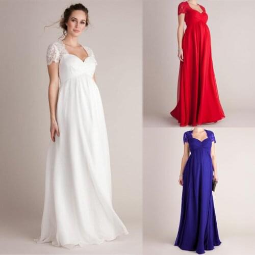 4# Maternity Dresses For Photo Shoot Women Lace Splicing Pregnants Photography Props Sleeve Maternity Dress Pregnant Clothes