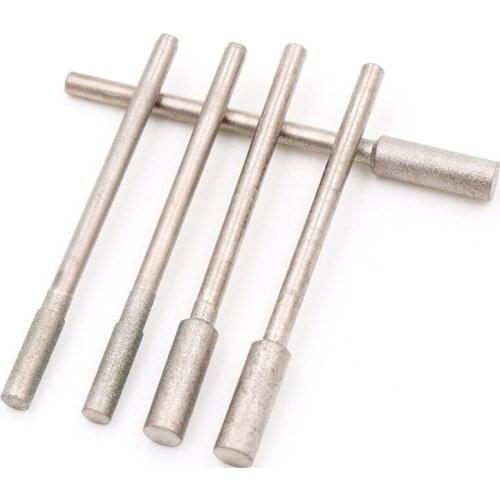 5pcs 1.0/1.5/2.0/2.5/3.0/4.0mm Cylinder Diamond Grinding Head Bit Cylindrical Points Coated Jade Carving Burrs Lapidary Tools