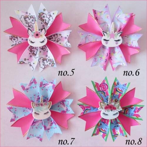 50 BLESSING Girl Popular 3.5" Fairy Hair Bow Clip Unicorn Rainbow Flower Baby