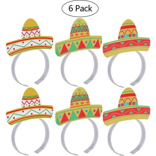 6PCS Cinco De Mayo Fiesta Party Colorful Sombrero Headbands Accessories