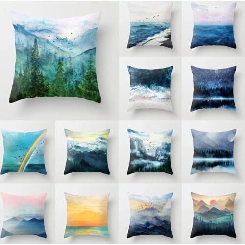Watercolor Blue Pillowcase Cushion Cover 45*45cm Mable Geometric Pattern Sofa Bedroom Car Office Throw Pillow Covers Home Decor