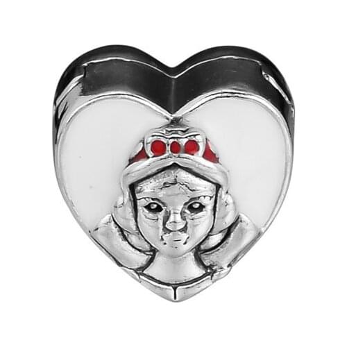 Snow White Portrait Heart Beads for Charms Bracelets Silver 925 Jewelry Color Enamel Princess Charm Beads for Jewelry Making