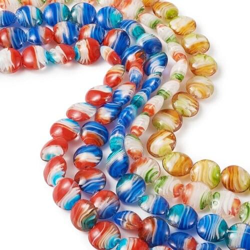 Pandahall 100pcs Flat Round Handmade Lampwork Beads Loose Bead for Jewelry Making DIY Bracelet Necklace Mixed Color 19.5x20x10mm