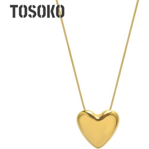 TOSOKO Stainless Steel Jewelry Snake Bone Chain Exaggerated Love Pendant Necklace Female Hip Hop Clavicle Chain BSP1116