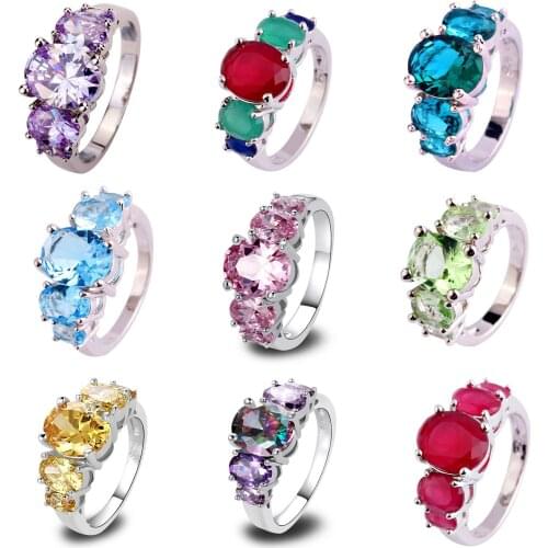 Yellow Red Green Blue Red Pink Purple Zircon Ring Colorful Jewelry Wholesale