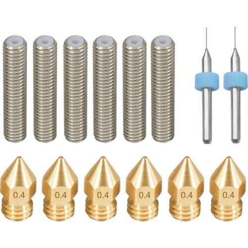 3D Printer Parts 6pcs M6 30mm Throat With Tube 6pcs 0.4mm MK8 Brass Nozzles 2pcs 0.4mm Cleaning Needlel DIY Kit Parts