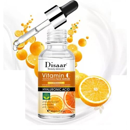 DISAAR Vitamin C Whitening Face Serum Lighten Spots Brightening Facial Skin Care Essence Fade Dark Spots Remove Freckle Speckle