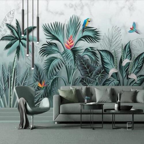 HD Hand Painting Tropical Leaves Flower Bird Mural Wall Paper Rolls Bedroom Wall Decor Wall Art Decal 3d Photo Wallpaper Murals