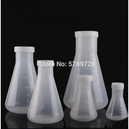 Laboratory Plastic erlenmeyer flask conical container bottle with screw cap capacity 50ml 100ml 250ml 500ml 1000ml