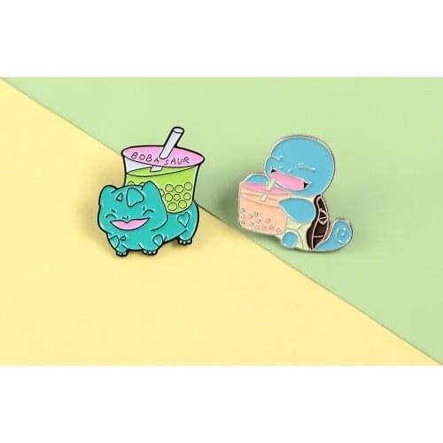 Cute Cartoon Turtle Enamel Pin Animal Boba Pearl Milk Tea Summer Shirt Lapel Clothes Brooch Jewelry Gift for Friends