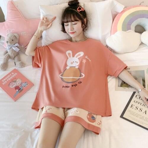 Summer Cute Fashion Leisure Cartoon Printed Pajamas Women Cotton Pajamas Set T-Shirts Shorts XXL Large Size Home Wear Nightwear