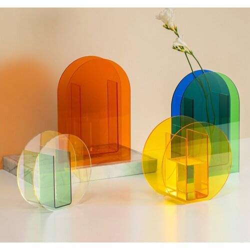 Fashion Nordic Rainbow Color Acrylic Vases Floral Container Art Geometric Sunlight Daybreak Vases for Home Party Decorations