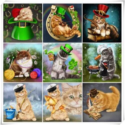 5D Full Square / Round Drill Diamond Painting Kit Cartoon Cat Diamond Embroidery Cross Stitch Mosaic Home Decor Gift