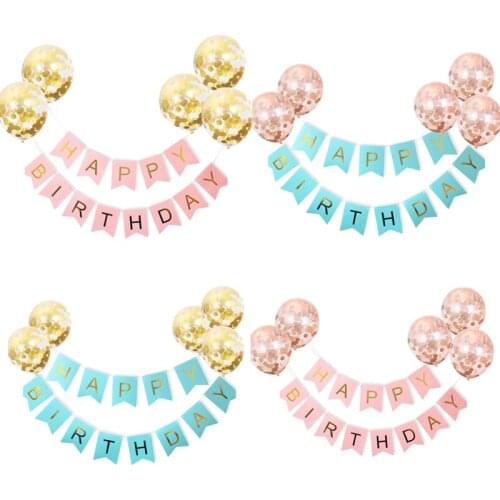 Happy birthday bronzing letters pull flag 12 inch gold Rose gold sequined latex balloon combination birthday party decoration