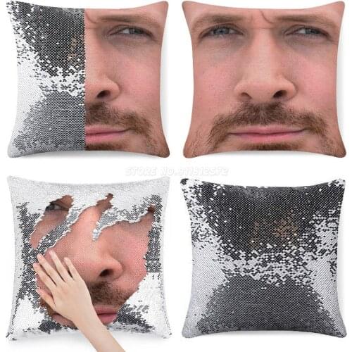 Ryan Gosling Face Throw Pillow III Sequin Pillowcase Glitter Throw Pillow for Party Cafe Home Sofa Ryan Gosling Gosling Ryan Rya