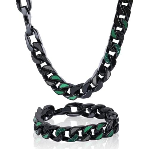 EDY 2021 New Hip Hop Punk Chain Blue Rhinestone Stainless Steel Paint Cuba Necklace Trend For Men Women Girls Female Jewelry