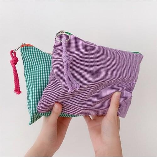 1pc New Women Plaid Makeup Bag Fashion Cotton Zipper Pouch Necessarie Feminina Purse Travel Big Bath Cosmetic Bags Organizer