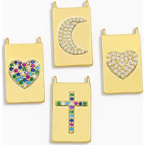 OCESRIO DIY Gold Brand Heart Pendant For Women Multicolor Cross Pendant CZ Nacklace Pendant Jewelry Making Supplies pdta035