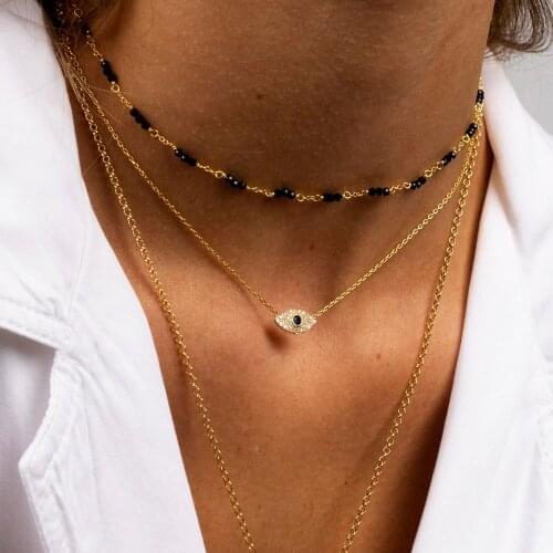 Evil Eye Necklace, Sapphire Eye Charm, Dainty Minimalist Necklace, Delicate 925 Sterling Silver or Gold Layering Necklace