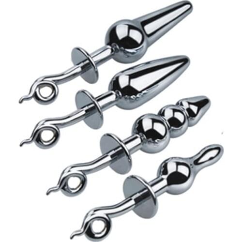 4 Pcs/Set Stainless Steel Removable Anal Butt Plug Prostate Massager Masturbation Handle Pull Ring Tail Anus Plug Adults Toys
