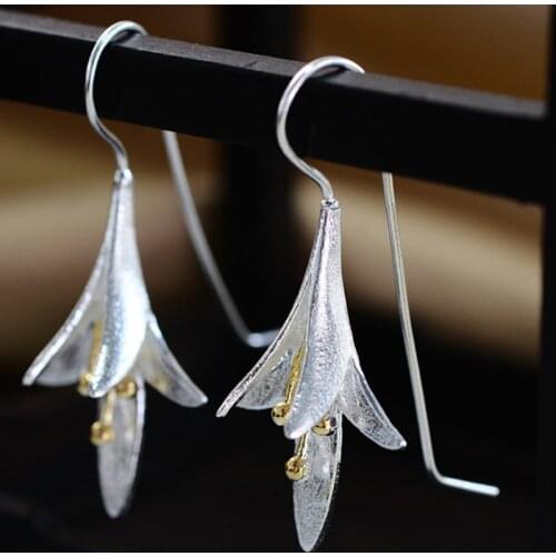 New Design Silver Color Flower Drop Earrings for Women Christmas Girls Gift Fashion