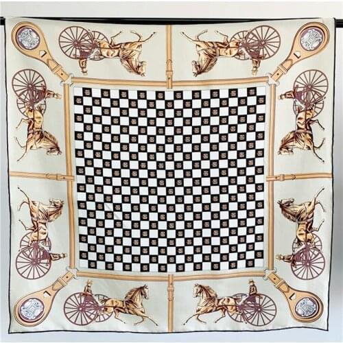 Carriage Print 100% Natural Silk Scarf Wraps Women Fashion Shawl Foulard Large Square Head Scarves for Hair Wrapping 88*88cm