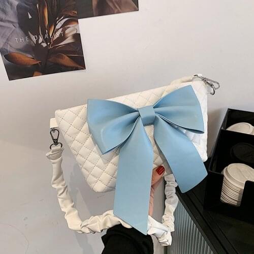 Cute Big Bow Pleated Tote Bag 2021 New High-quality PU Leather Designer Handbag Chain Shoulder Messenger Bag