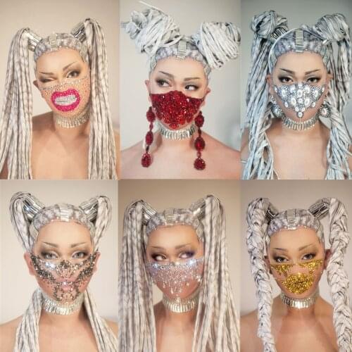 Sparkling Rhinestone Pearls Party Masks Women Men Cosplay Prom Crystal Face Decoration Sexy Club Singer Dancer Stage Accessories