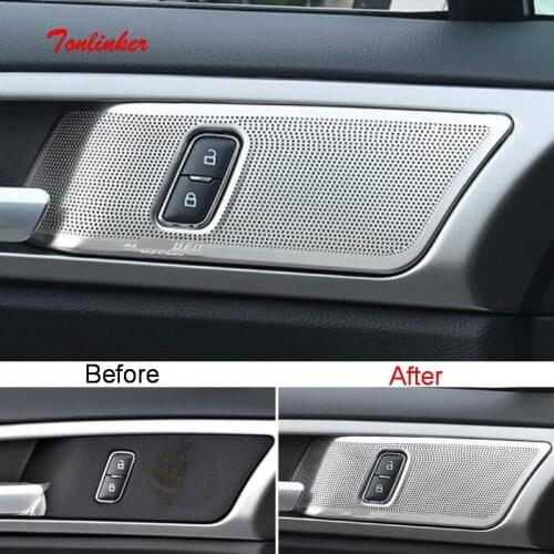 Tonlinker Interior Car Door Handle Speaker Cover Sticker for Ford MENDEO 2013-19 Car styling 4 PCS Stainless steel Cover sticker