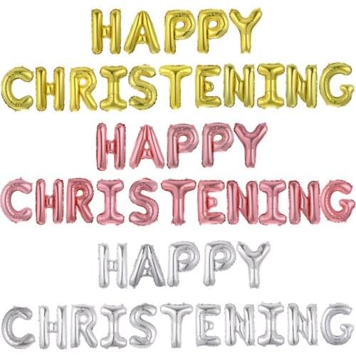 1 set 16inch Happy Christening baptism Rose Gold pink blue silver letter Foil Balloons Birthday Party decor Baby Shower supplies