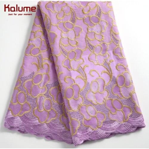 Kalume High Quality African Swiss Cotton Lace Fabric Embroidery Swiss Voile Cotton Lace Fabric Stones For Nigerian Dress F2243