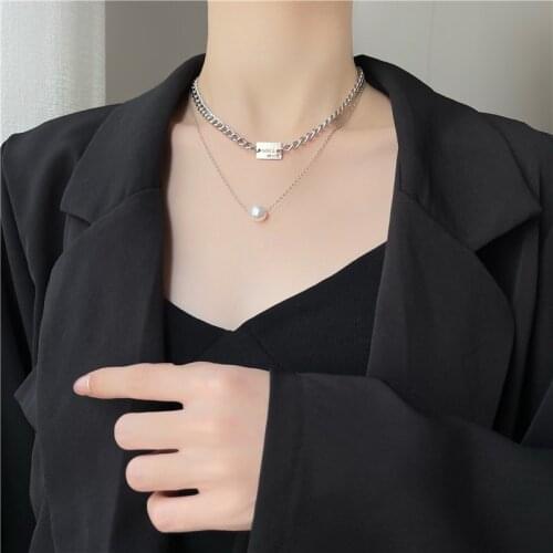 YANGLIUJIA Metal Chain Pearl Necklace Hip-hop Punk Chain Of Clavicle Ms Birthday Party Wedding Accessories Wholesale 2021