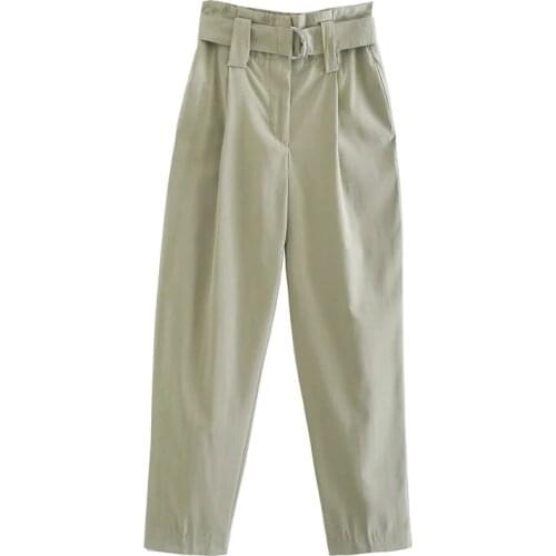 Dave&Di Pleated Casual Pants Women England Style Simple Solid High Waist Pantalones Mujer Pantalon Femme Loose Trousers Women