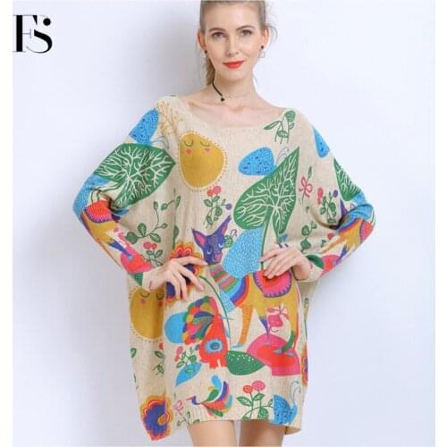 2020 New Arrival Autumn Cartoon Batwing Loose Women Sweater One Size Sexy Off Shoulder Pullovers Long Sleeve Casual Knitwear