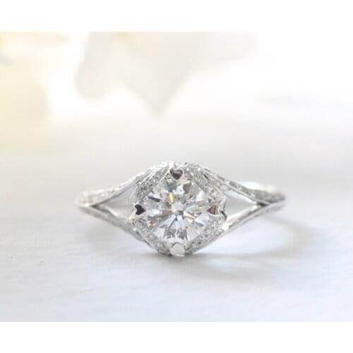 Diamonds Ring Solid 14K White Gold Fine Jewelry 0.4ct Natural Diamonds Engagement Wedding Ring for Women