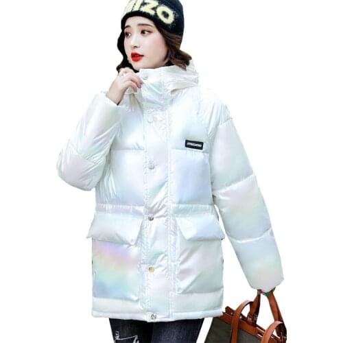 Ladies Winter Down Cotton Coat Female Elegant 2021 New Bright Colorful Hooded Top Women Loose Thicken Warm Cotton Jacket OK946