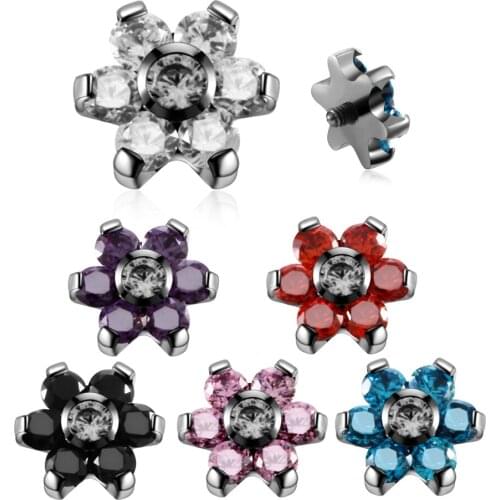 1PC G23 Titanium Micro Dermal Anchor Top Crystal Flower Screw Thread Head Dermal Skin Diver Hide in Surface Piercing Body Jewelr