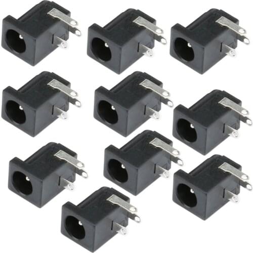 10pcs 5.5x2.1mm DC-005 Black DC Power Jack Socket DC Connectors Supply Barrel-Type Right Angle PCB Mount Terminal