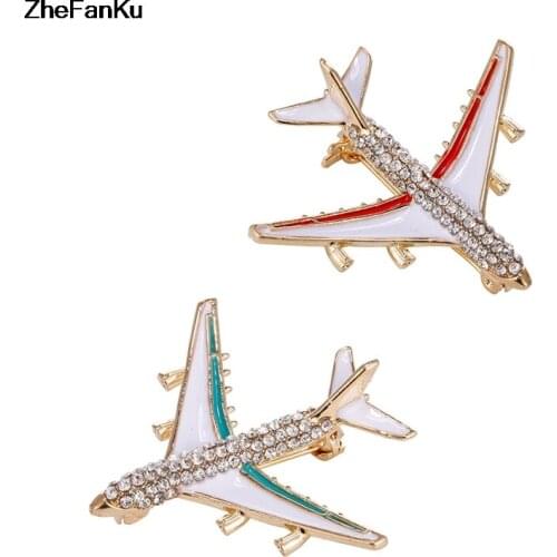 Alloy Airplane Brooch Pins Rhinestone Red Plane Luxury Brand Brooches For Women Quality Gift Aircraft Scarf Buckle Free Shipping