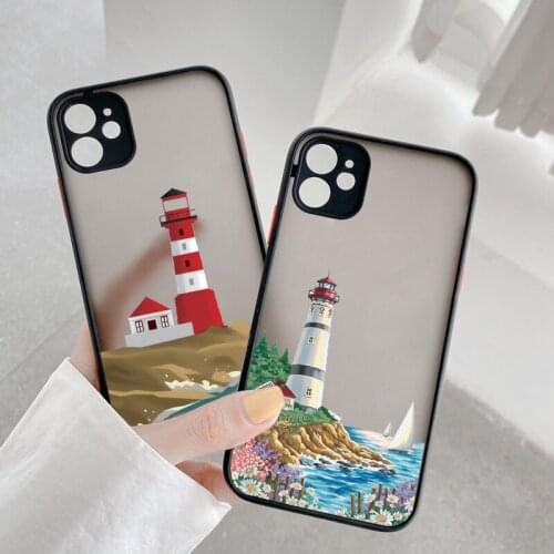 Hand Painted Lighthouse Print Bird Seagull Phone Case for iphone 6s 7 8 Plus SE 2020 11 12 Pro Max X XS MAX XR Hard Matte Covers