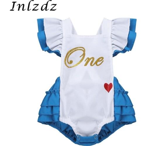 Infant Baby Girls Carnival Cosplay Party Costume Flutter Sleeves Letters One Sweet-heart Pattern Printed Romper for Role Play