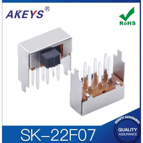 20PCS SK-22F07 2P2T Double pole double throw handle heights 7.0mm slide switch side insert 6 pin with 2 fixed pin