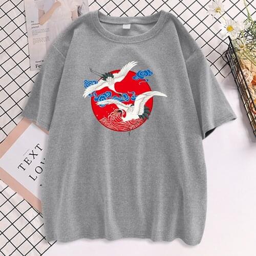 Antiquity Style Beautiful Crane Print Womens T Shirt Casual Oversize T Shirts Soft Brand Clothes Street S-Xxxl Womens T-Shirt