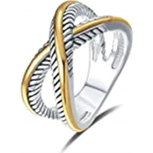 Huitan Simple Cross Silver Color & Gold Color Mix Infinite Shape Women Finger Ring Gear Band Design Female Wedding Rings Jewelry
