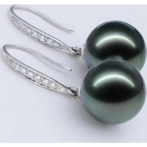 Perfect round AAA+ 11-12mm Tahaitian Black Pearl Earrings