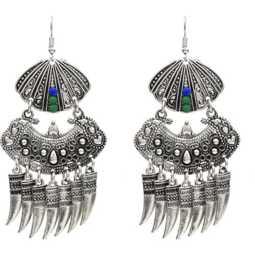 Indian Earrings for Women Shell Shape Afghan Turkish Metal Drop Dangle Earring Statement Wedding Bridal Jewelry Brincos