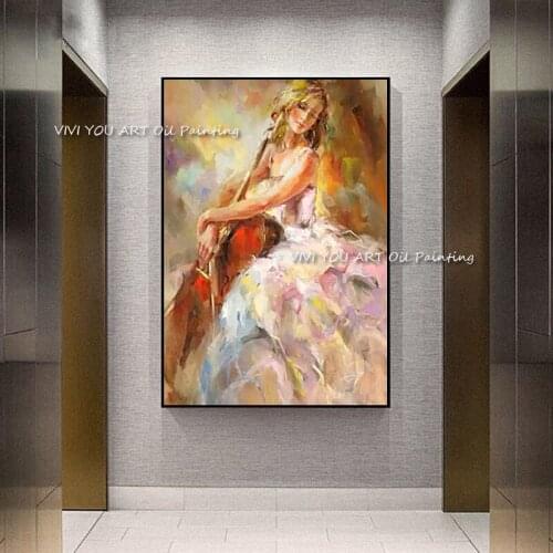 100% Handmade Sexy Girl Violin Figure Oil Painting Wall Canvas Art Oil Paintings Art Wall Picture Artwork Bedroom Decor