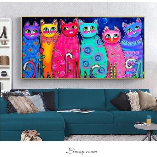 Colorful Cats Canvas Paintings For Kids Room Wall Posters And Prints Pop Art Decorative Canvas Prints Cuadros Picture Home Decor